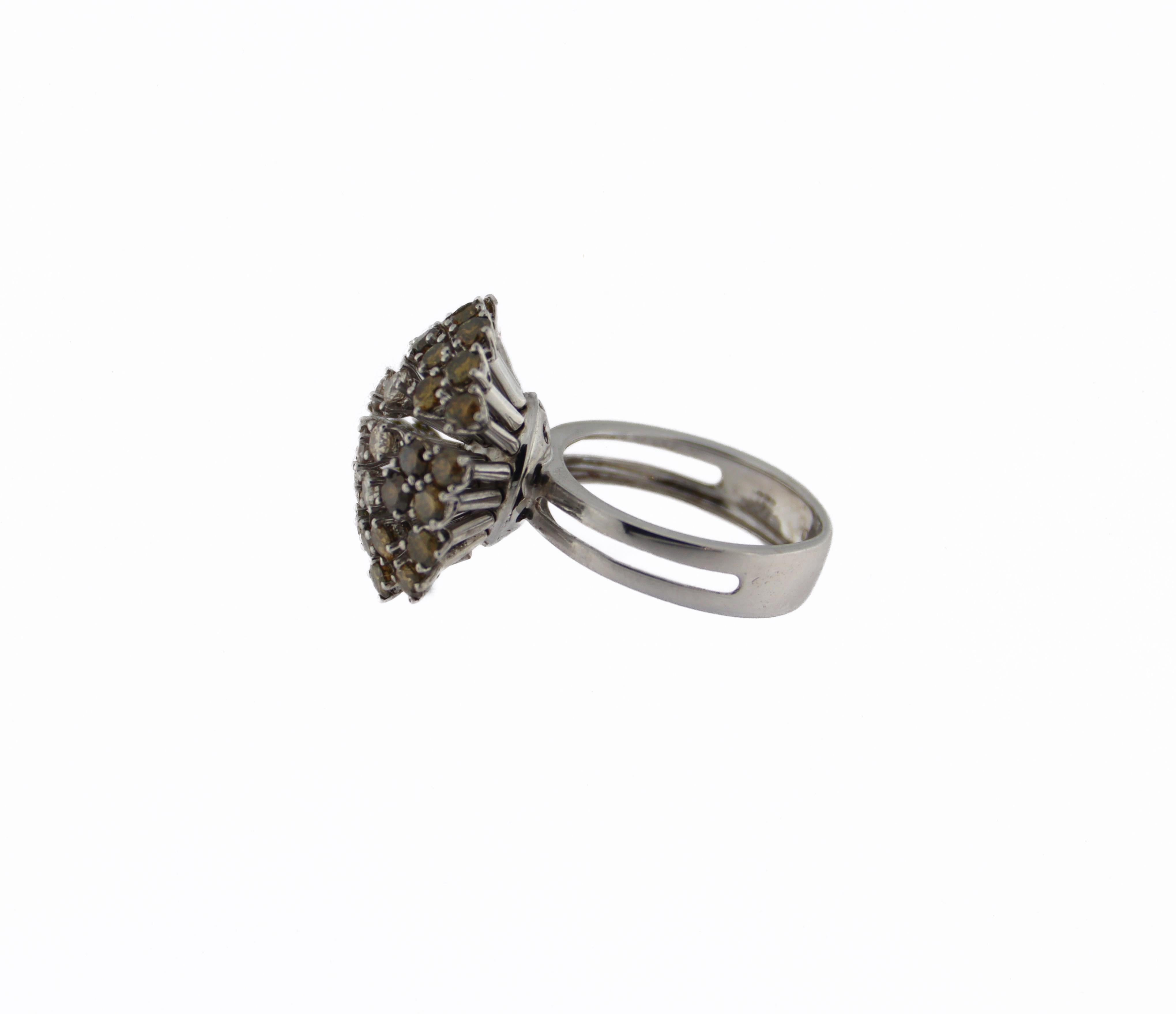 Women's or Men's Handcraft Diamonds 18 Karat White Gold Cocktail Ring For Sale