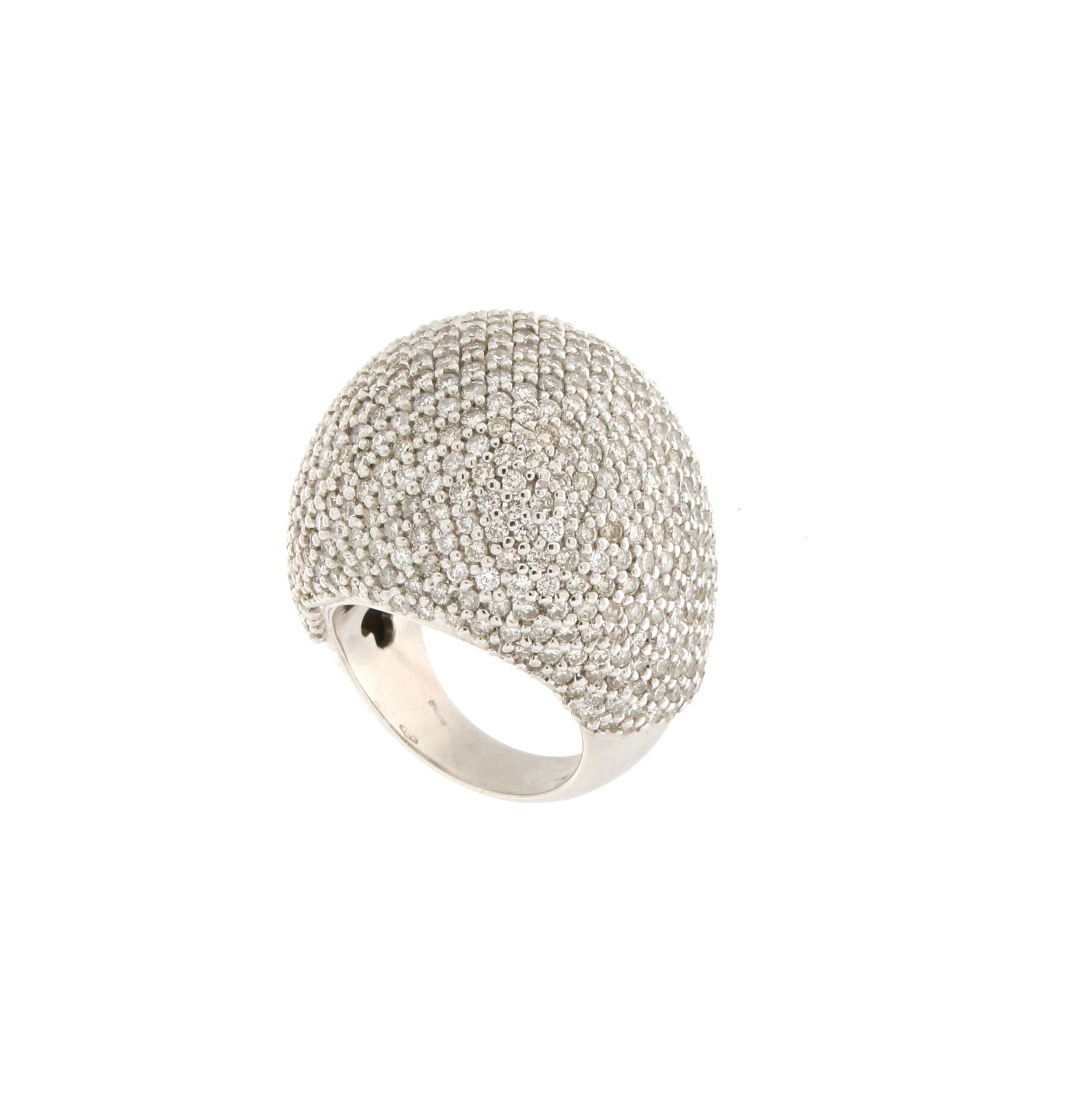 Women's or Men's Handcraft Diamonds 18 Karat White Gold Cocktail Ring For Sale
