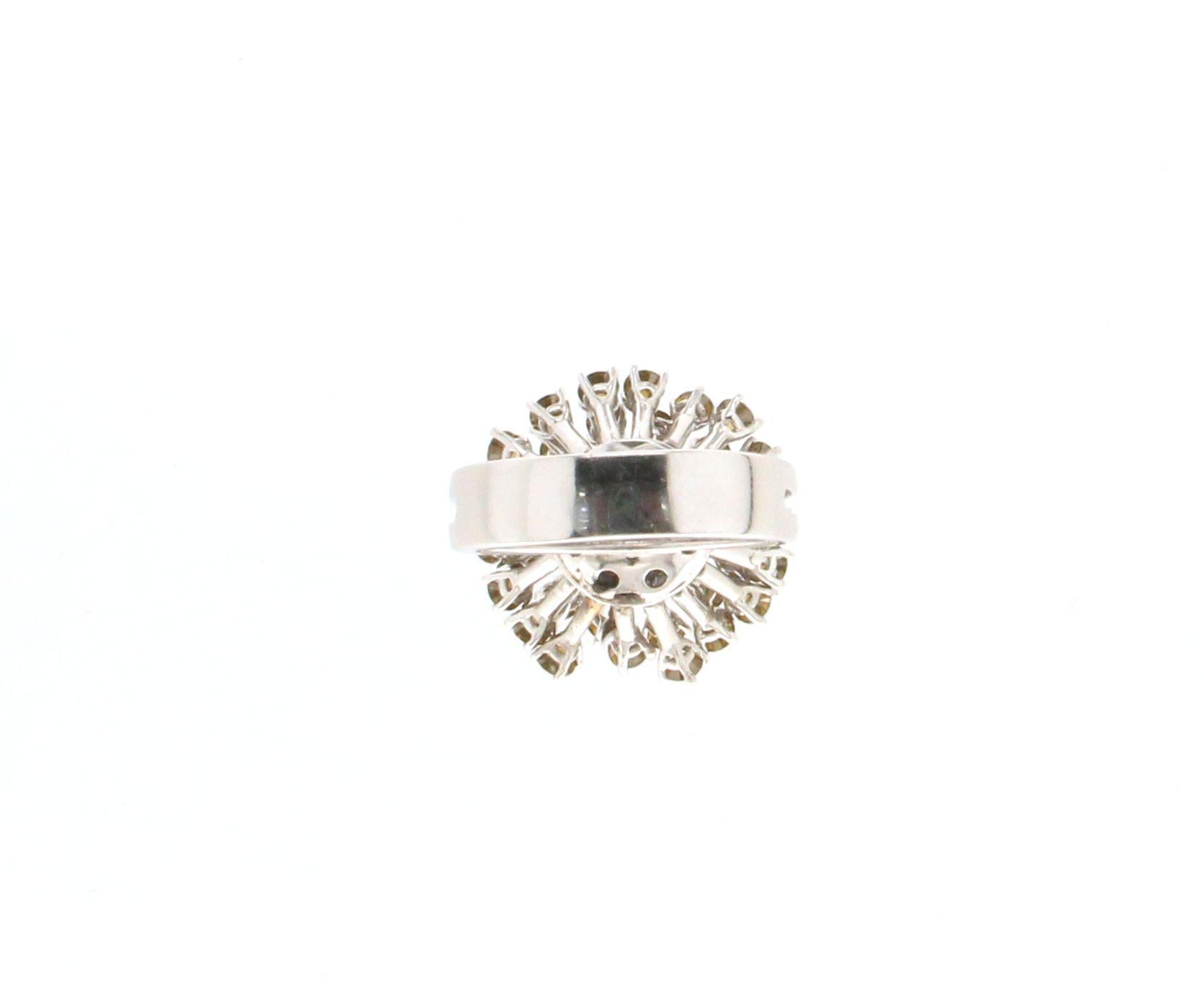 Women's or Men's Handcraft Diamonds 18 Karat White Gold Cocktail Ring For Sale