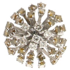 Bague cocktail artisanale en or blanc 18 carats et diamants