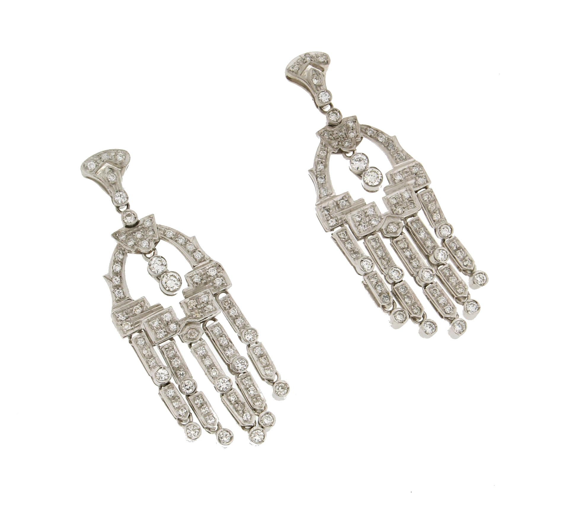 Artisan Handcraft Diamonds 18 Karat White Gold Drop Earrings For Sale