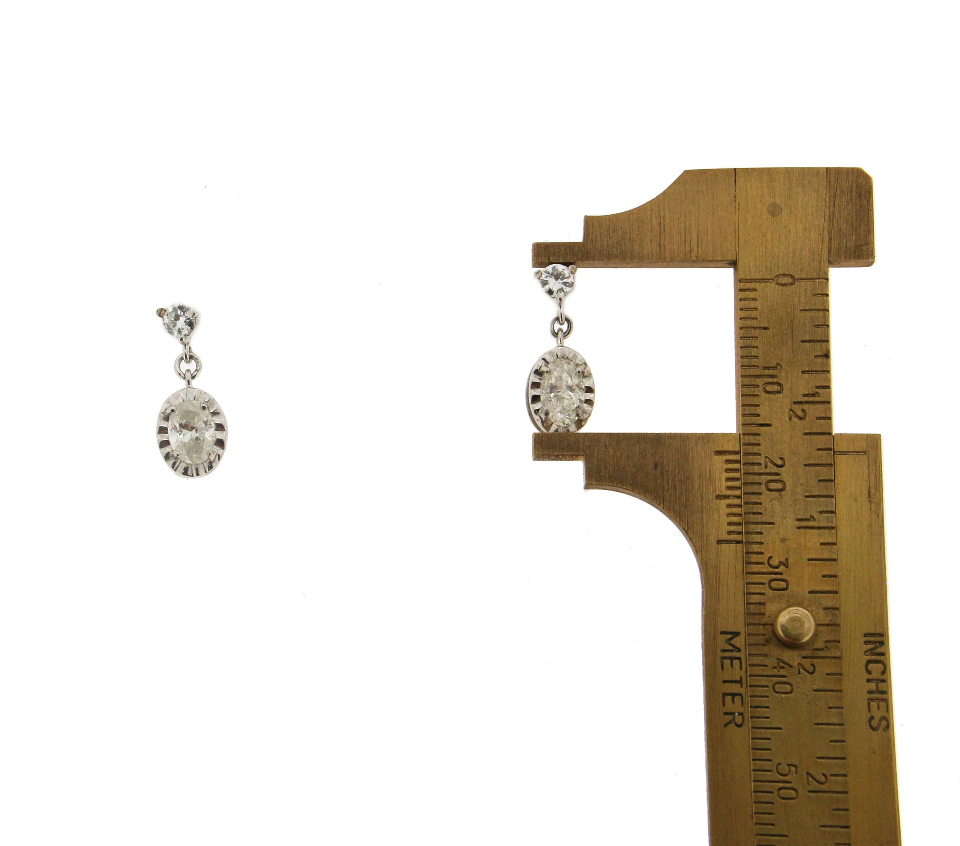 Oval Cut Handcraft Diamonds 18 Karat White Gold Drop Earrings