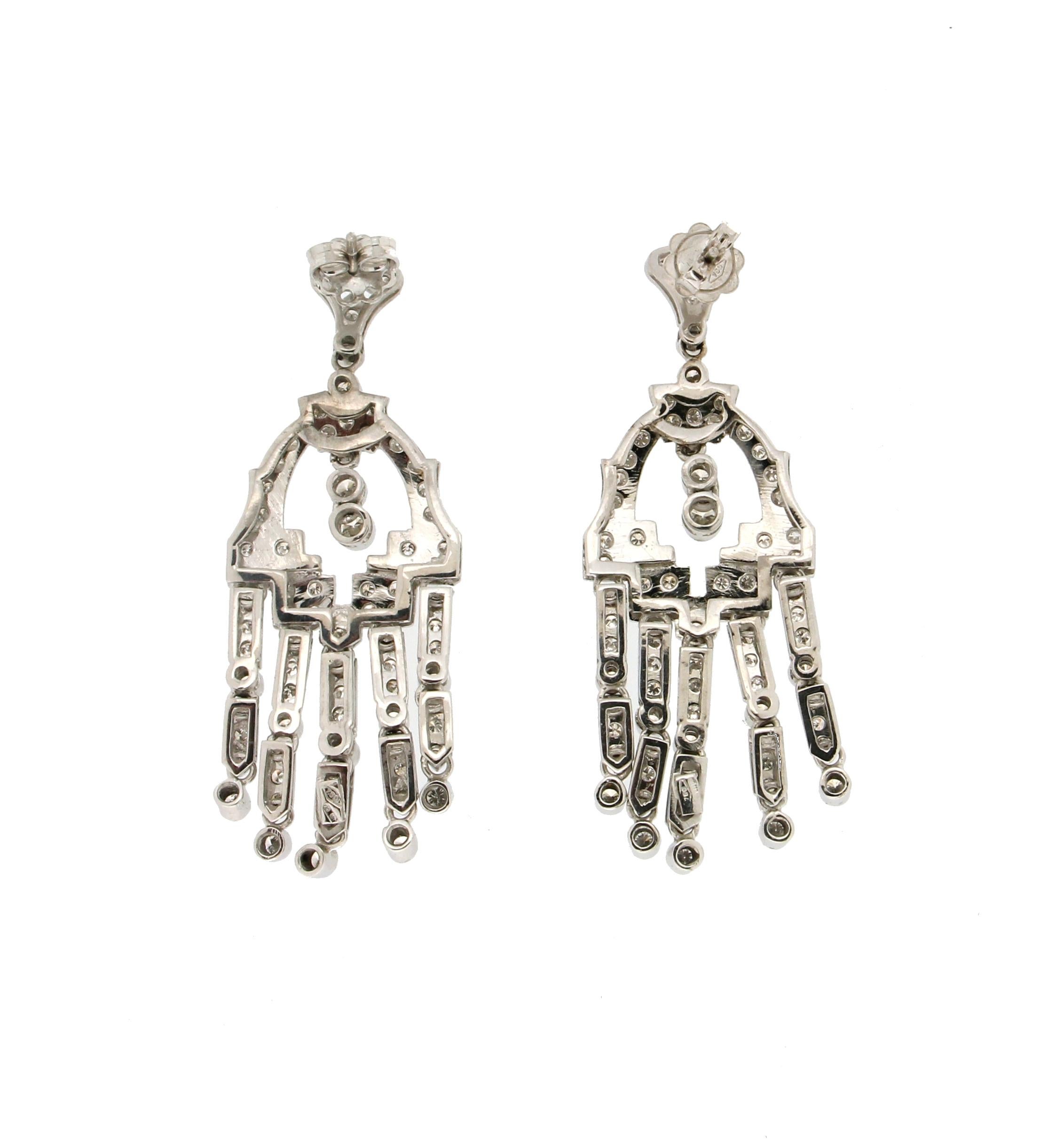Handcraft Diamonds 18 Karat White Gold Drop Earrings In New Condition For Sale In Marcianise, IT