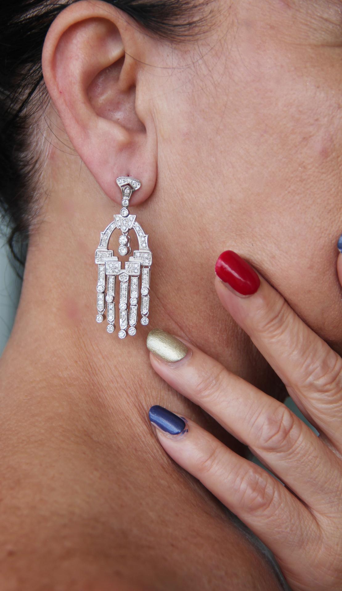 Handcraft Diamonds 18 Karat White Gold Drop Earrings For Sale 2
