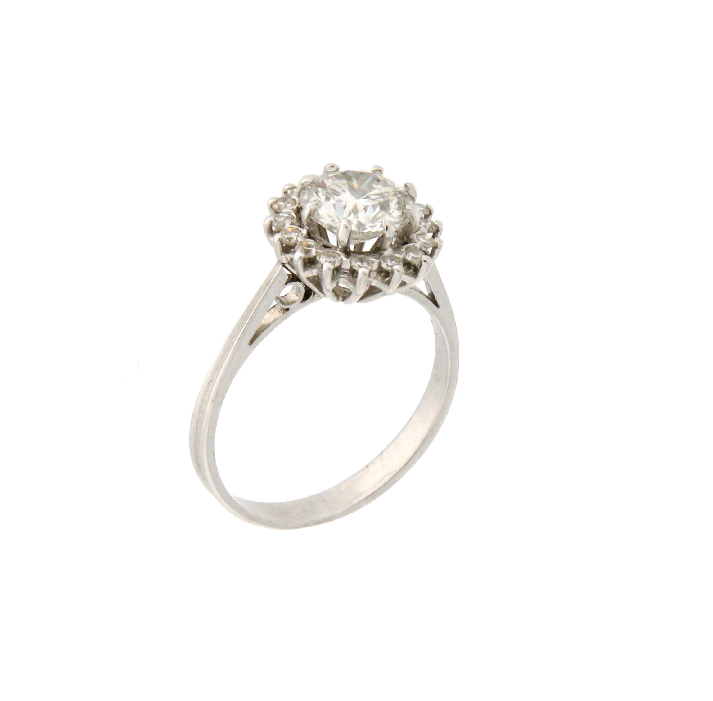 Artisan Handcraft Diamonds 18 Karat White Gold Engagement Ring For Sale