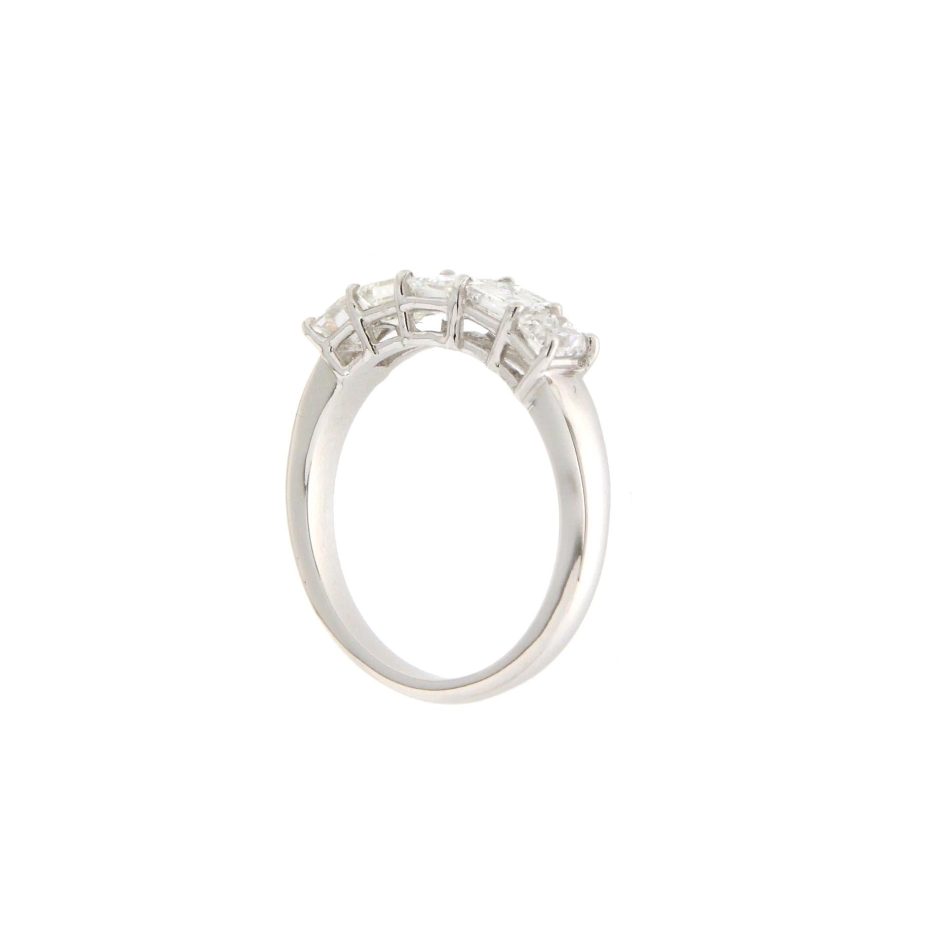 Emerald Cut Handcraft Diamonds 18 Karat White Gold Engagement Ring For Sale