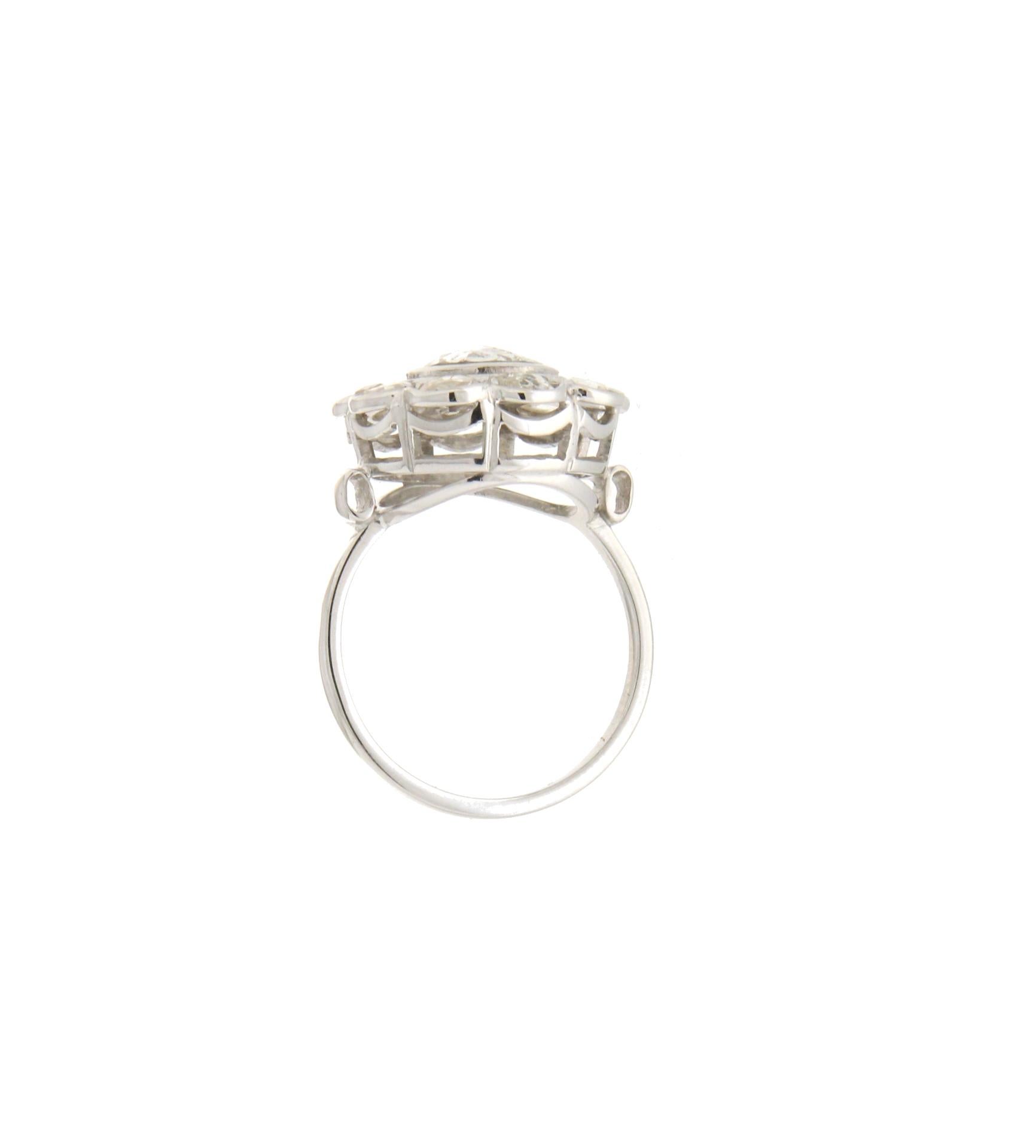 Rose Cut Handcraft Diamonds 18 Karat White Gold Engagement Ring For Sale