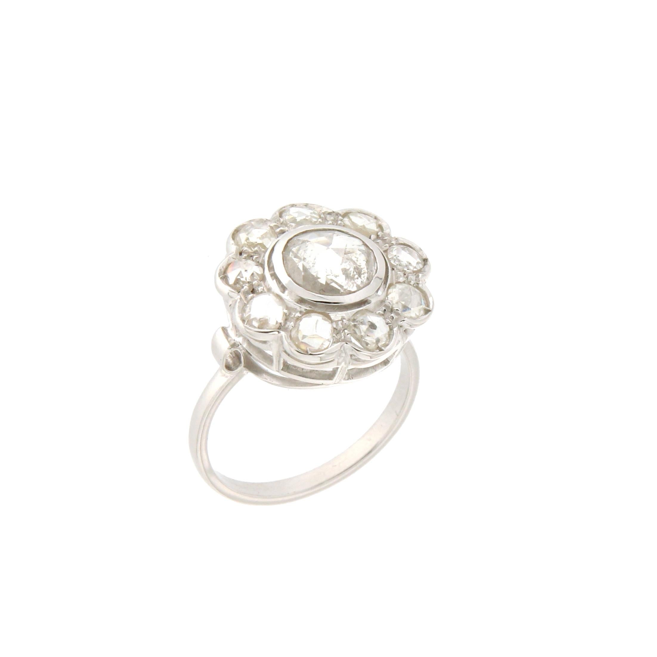 Women's or Men's Handcraft Diamonds 18 Karat White Gold Engagement Ring For Sale