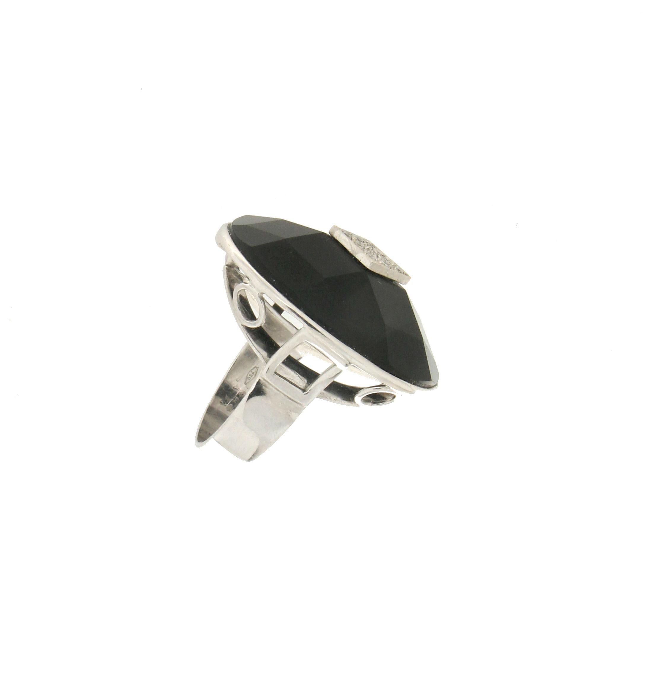Handcraft Diamonds 18 Karat White Gold Onyx Cocktail Ring In New Condition For Sale In Marcianise, IT