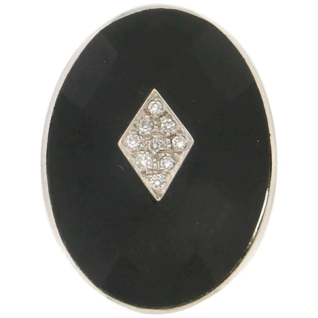 Handcraft Diamonds 18 Karat White Gold Onyx Cocktail Ring For Sale