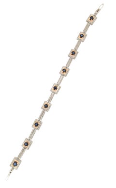 Handcraft Diamonds 18 Karat White Gold Sapphires Cuff Bracelet
