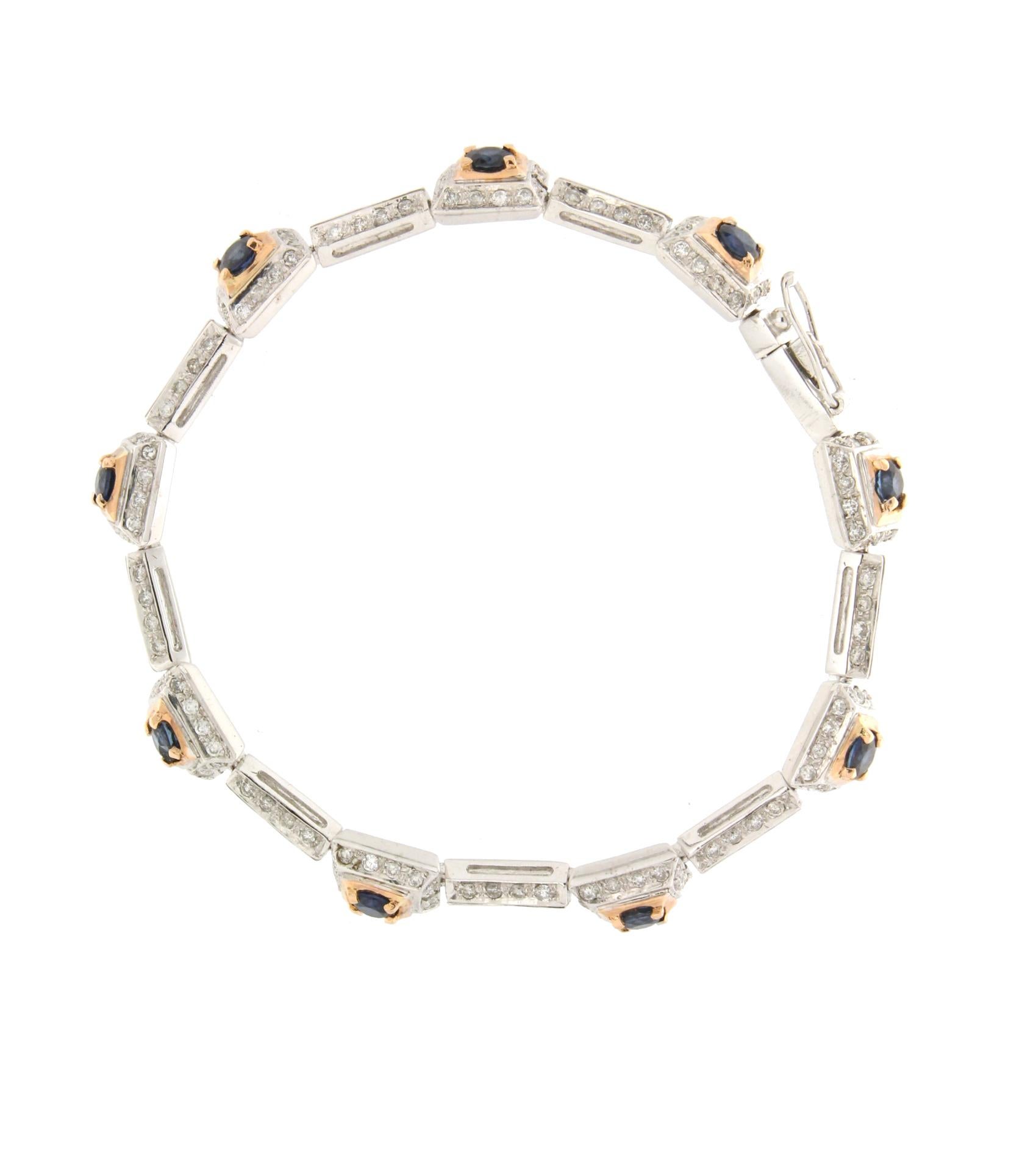 Brilliant Cut Handcraft Diamonds 18 Karat White Gold Sapphires Cuff Bracelet For Sale