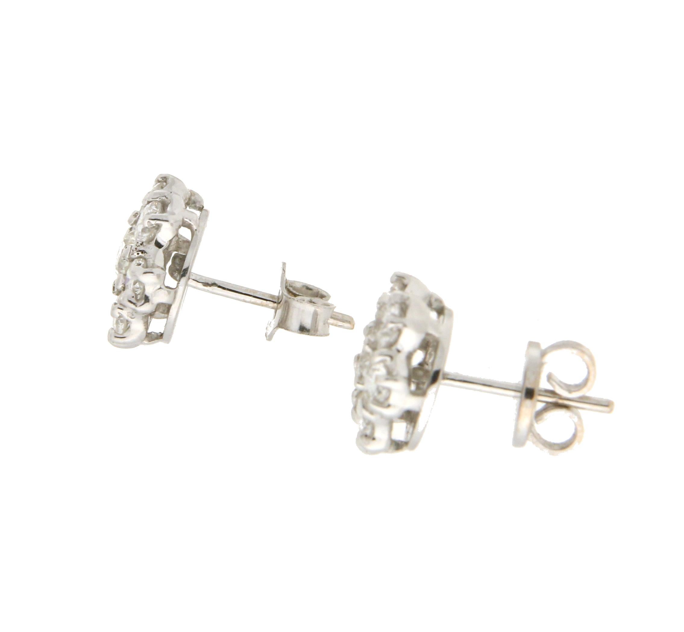Artisan Handcraft Diamonds 18 Karat White Gold Stud Earrings For Sale