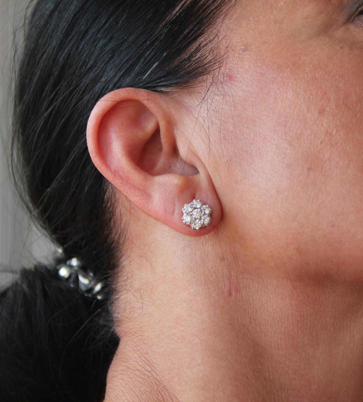 Women's or Men's Handcraft Diamonds 18 Karat White Gold Stud Earrings For Sale