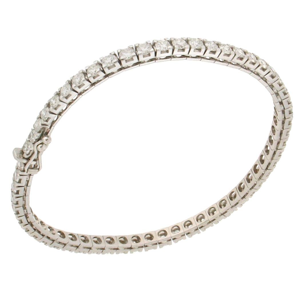 Handcraft Diamonds 18 Karat White Gold Tennis Bracelet For Sale