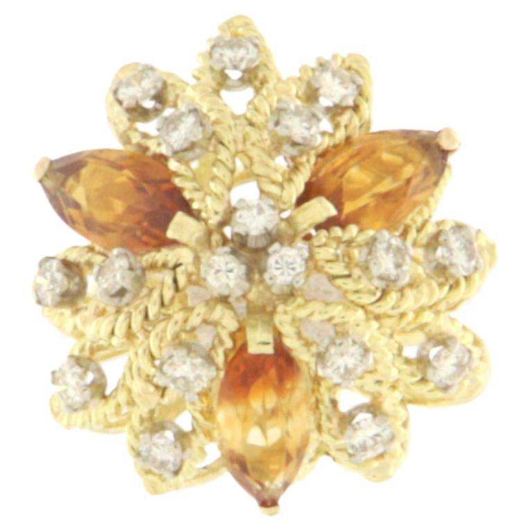 Cocktail-Ring, Handgefertigt, Diamanten 18 Karat Gelbgold Citrin