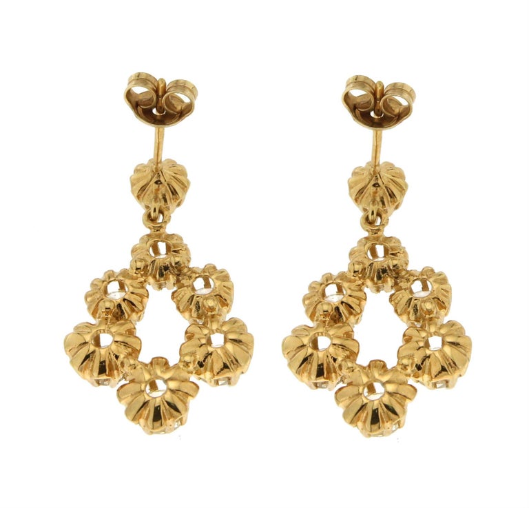 Handcraft Diamonds 18 Karat Yellow Gold Drop Earrings For Sale at 1stDibs