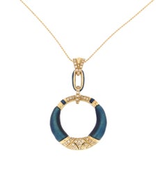 18kt Yellow Gold Enamel Diamond Pendant Necklace, Italy, 0.46ct