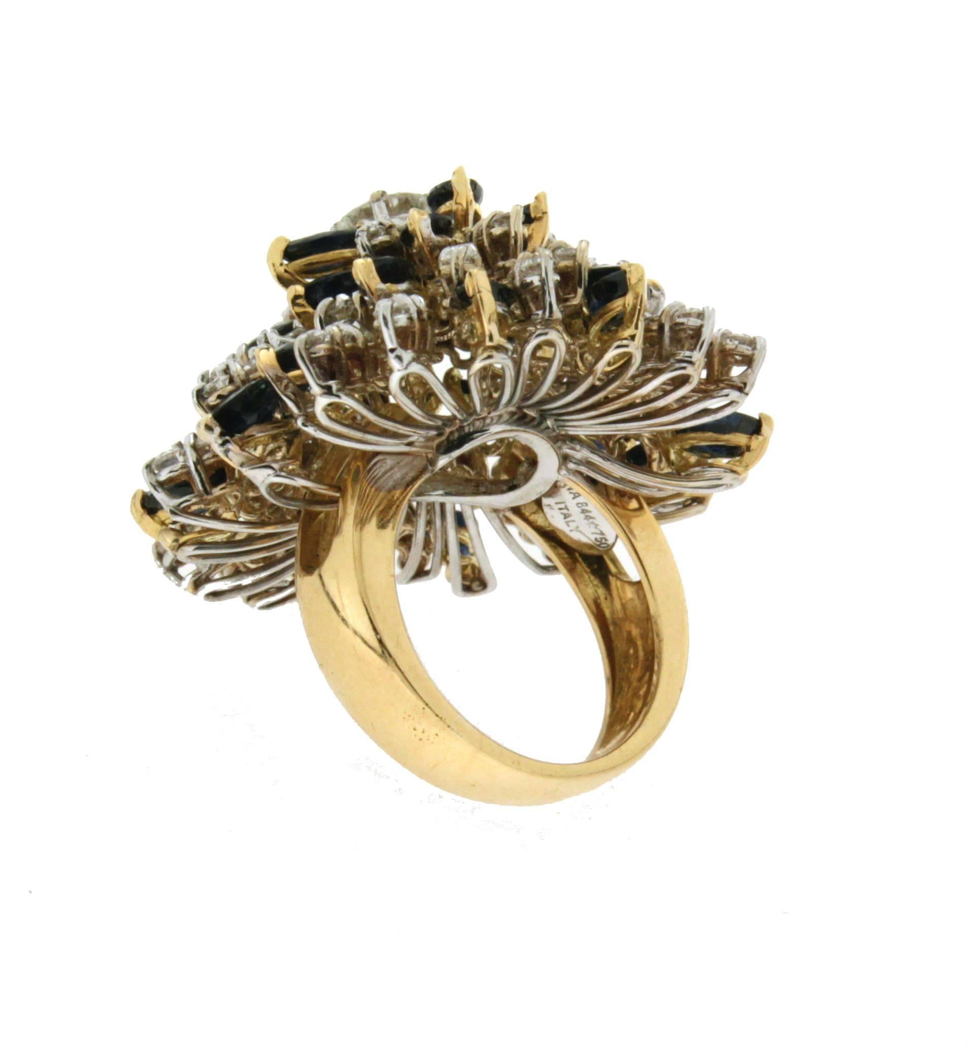 Handcraft Diamonds 18 Karat Yellow Gold Sapphires Cocktail Ring For Sale 2