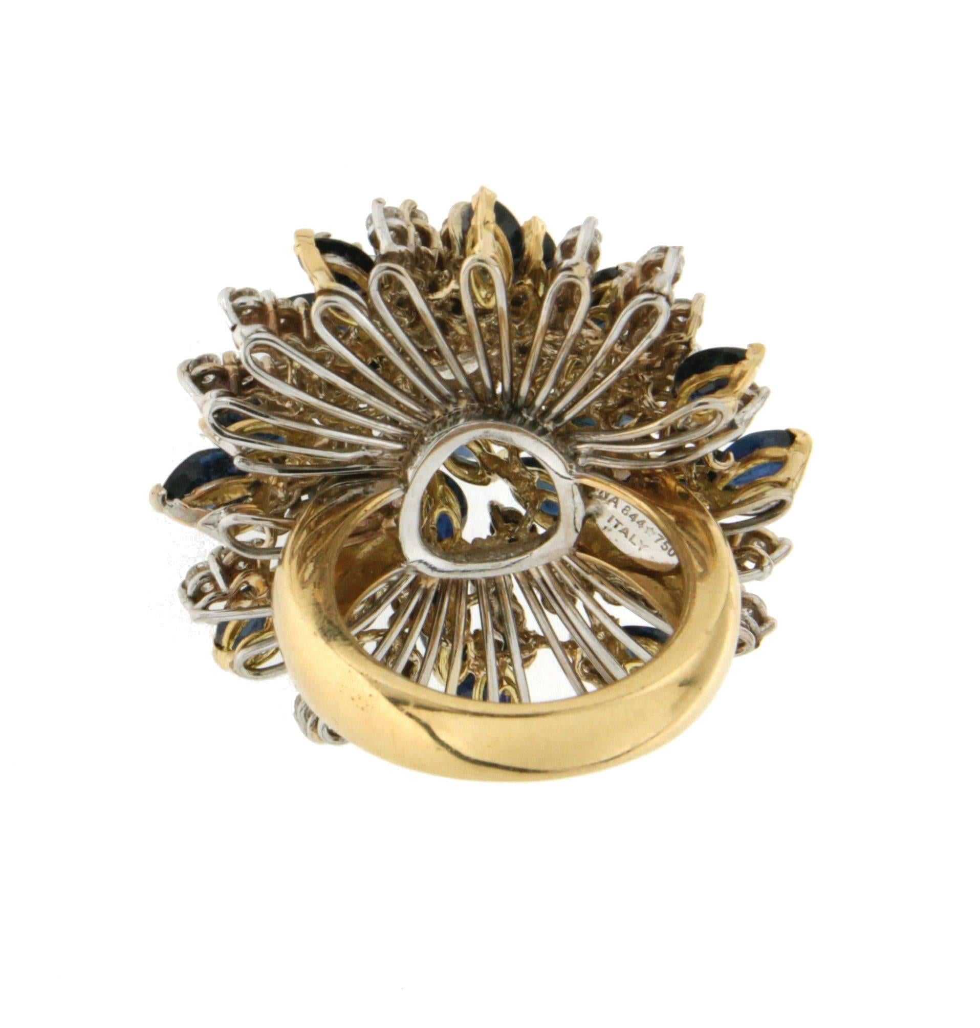 Handcraft Diamonds 18 Karat Yellow Gold Sapphires Cocktail Ring For Sale 3