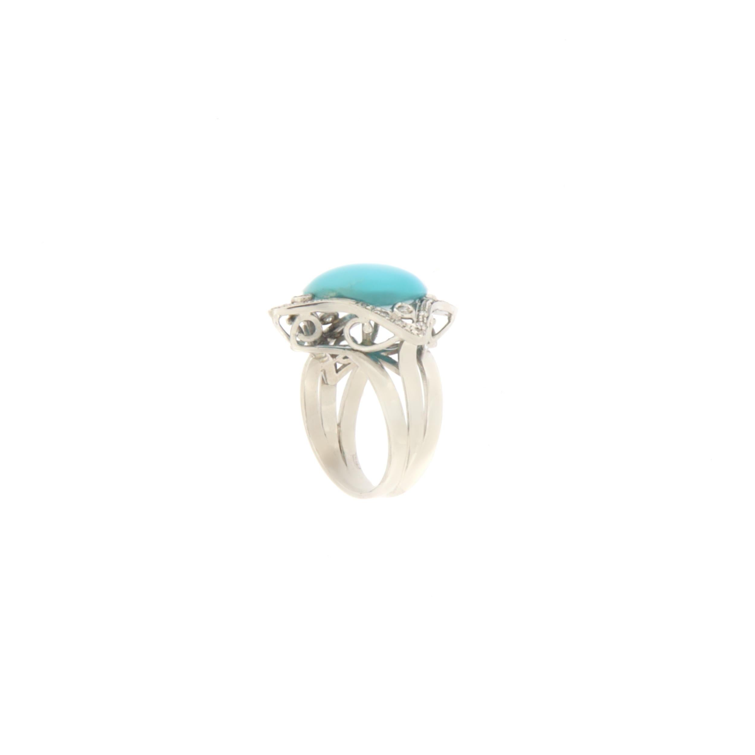 Handcraft Diamonds 18 Karats White Gold Turquoise Ring In New Condition For Sale In Marcianise, IT