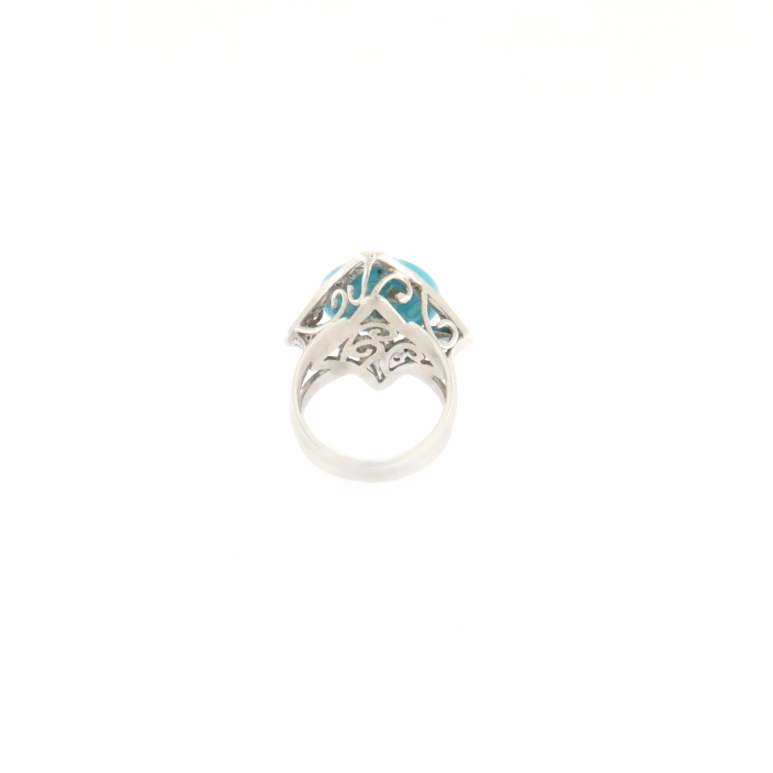 Women's Handcraft Diamonds 18 Karats White Gold Turquoise Ring For Sale