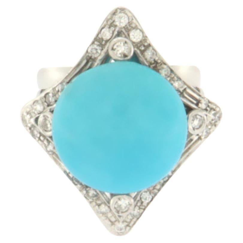 Handcraft Diamonds 18 Karats White Gold Turquoise Ring For Sale