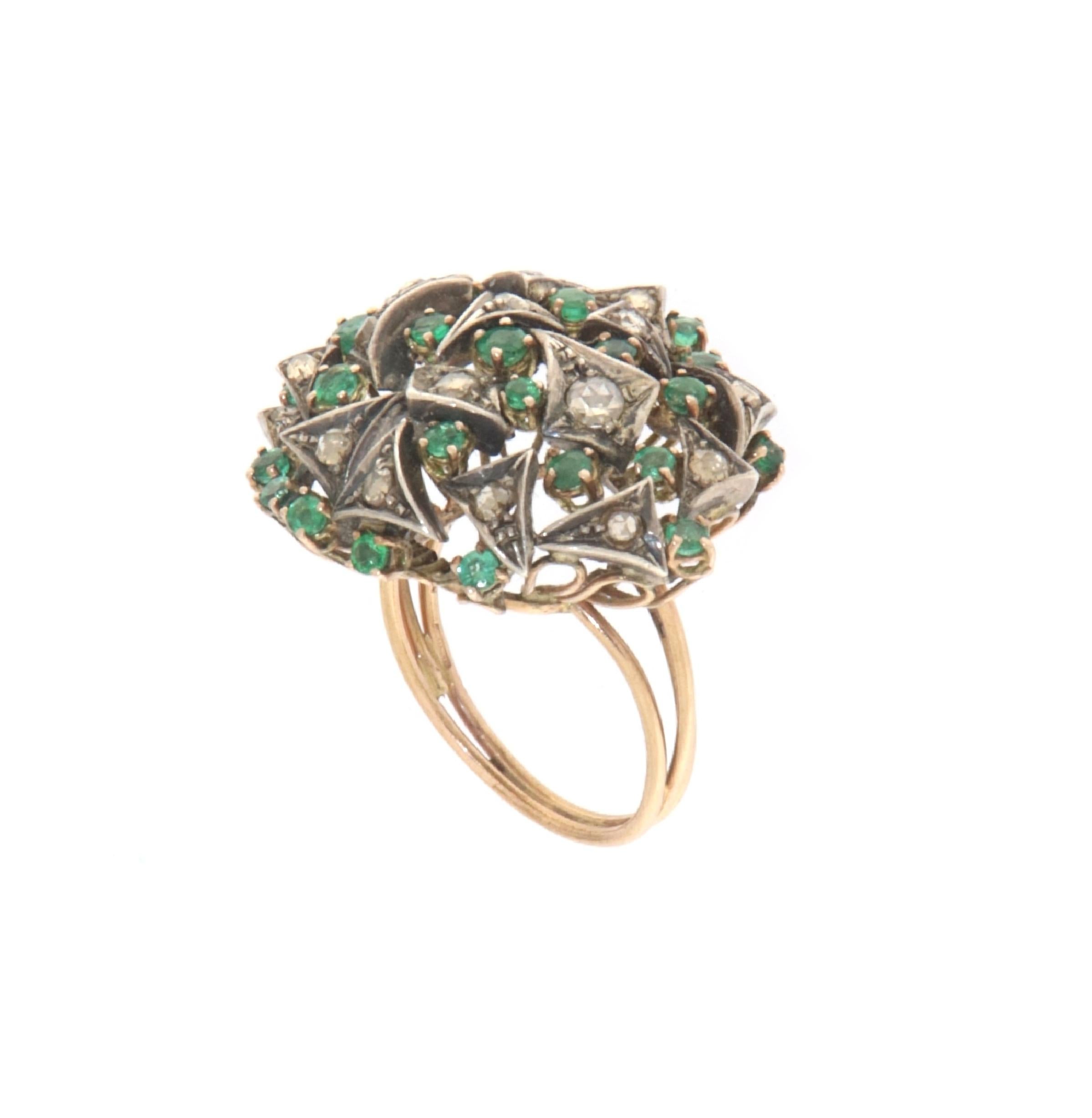 Handcraft Diamonds 9 Karat Yellow Gold Emerald Cocktail Ring For Sale 5