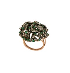 Handcraft Diamonds 9 Karat Yellow Gold Emerald Cocktail Ring