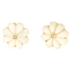 Boucles d'oreilles nacre en or jaune 9 carats et diamants Handcraft