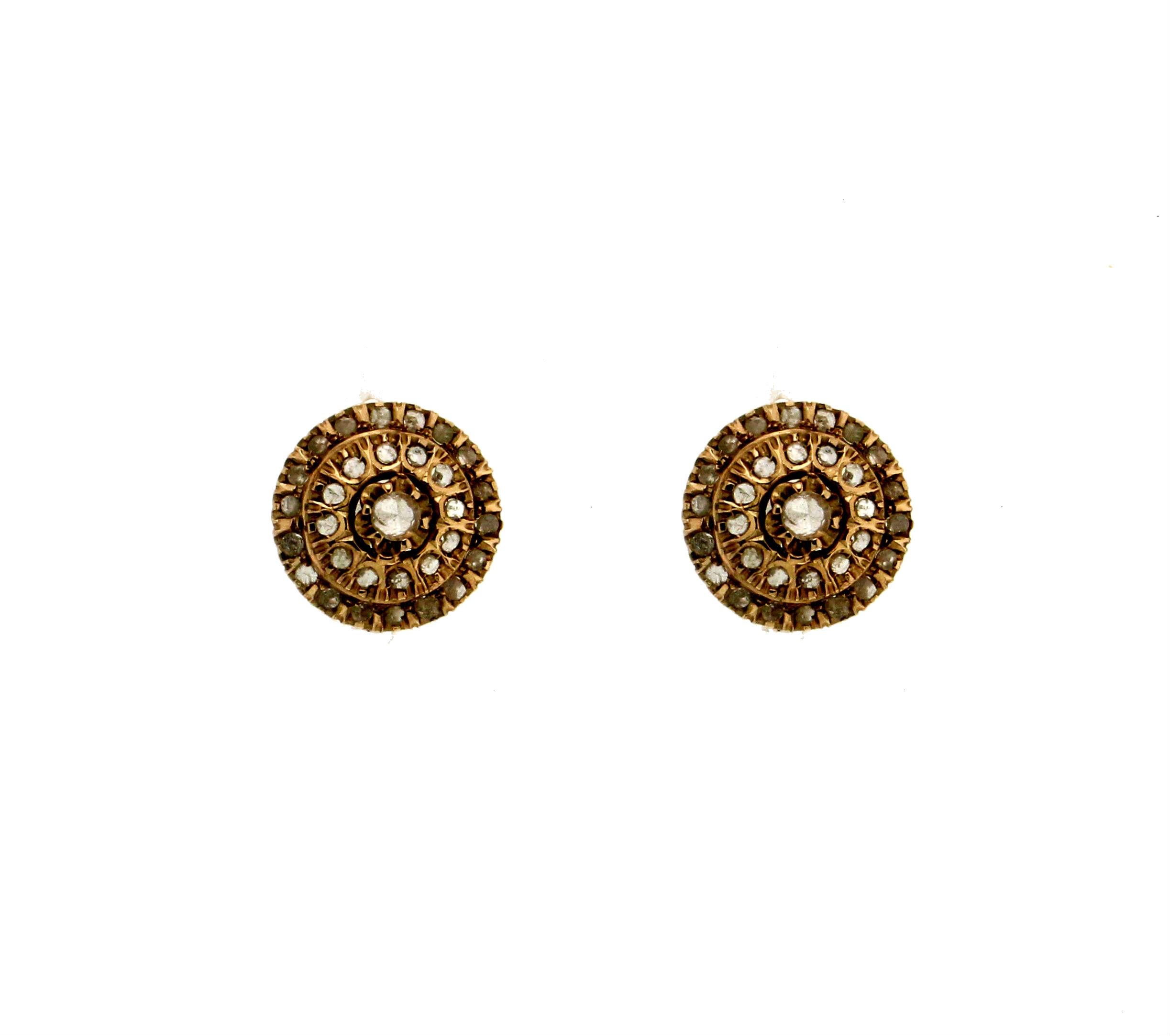 Rose Cut Handcraft Diamonds 9 Karat Yellow Gold Stud Earrings For Sale