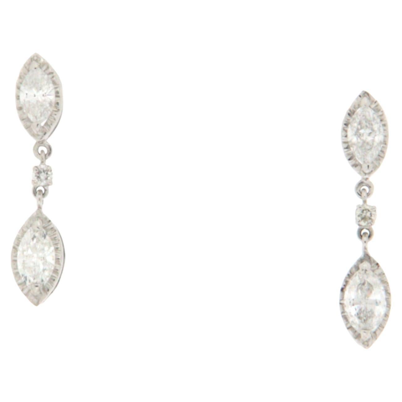 Handcraft Diamonds Marquise 18 Carats White Gold Drop Earrings For Sale