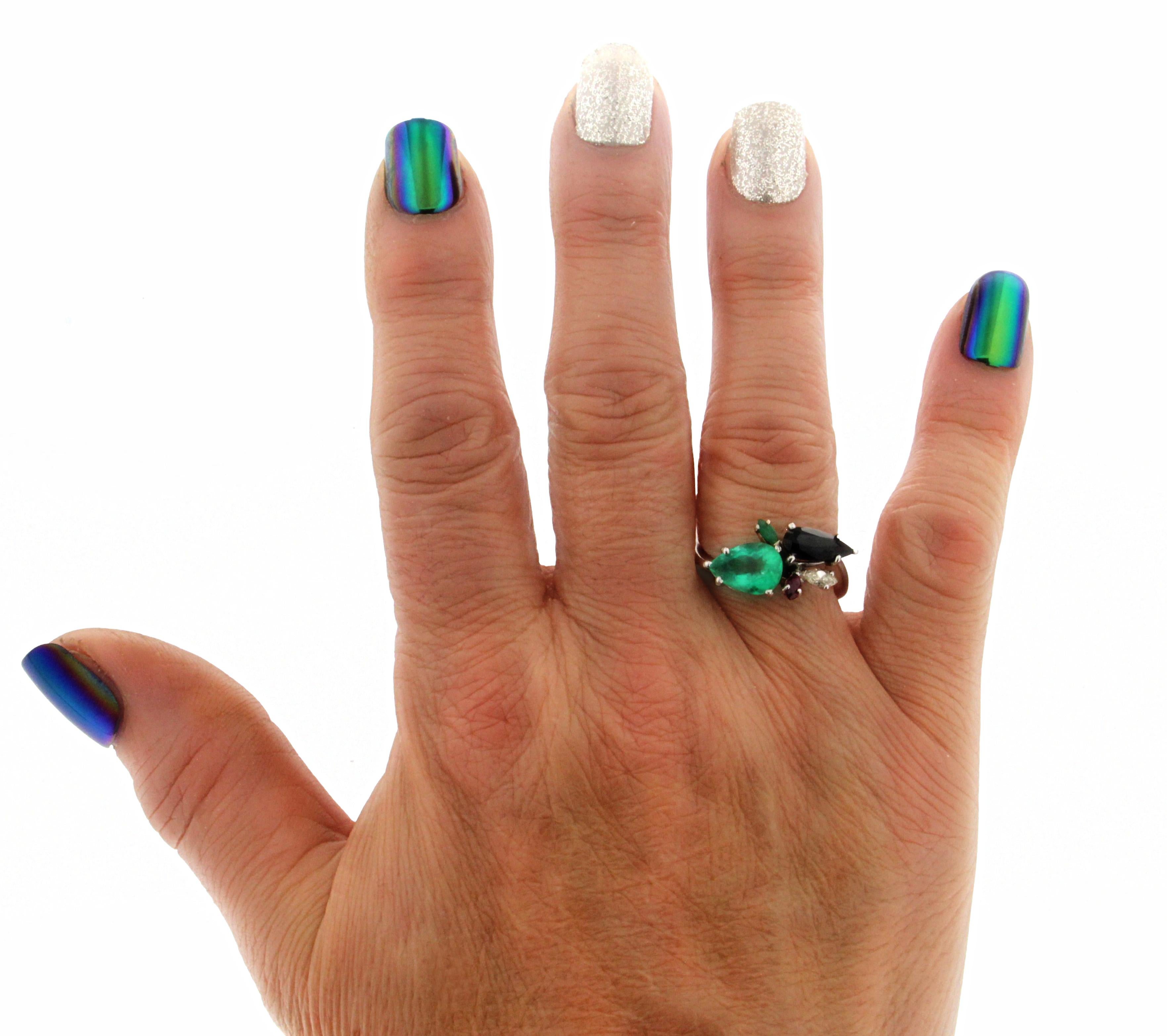 Handcraft Diamanten Platin Smaragd Saphir Tropfen Cocktail Ring im Angebot 6