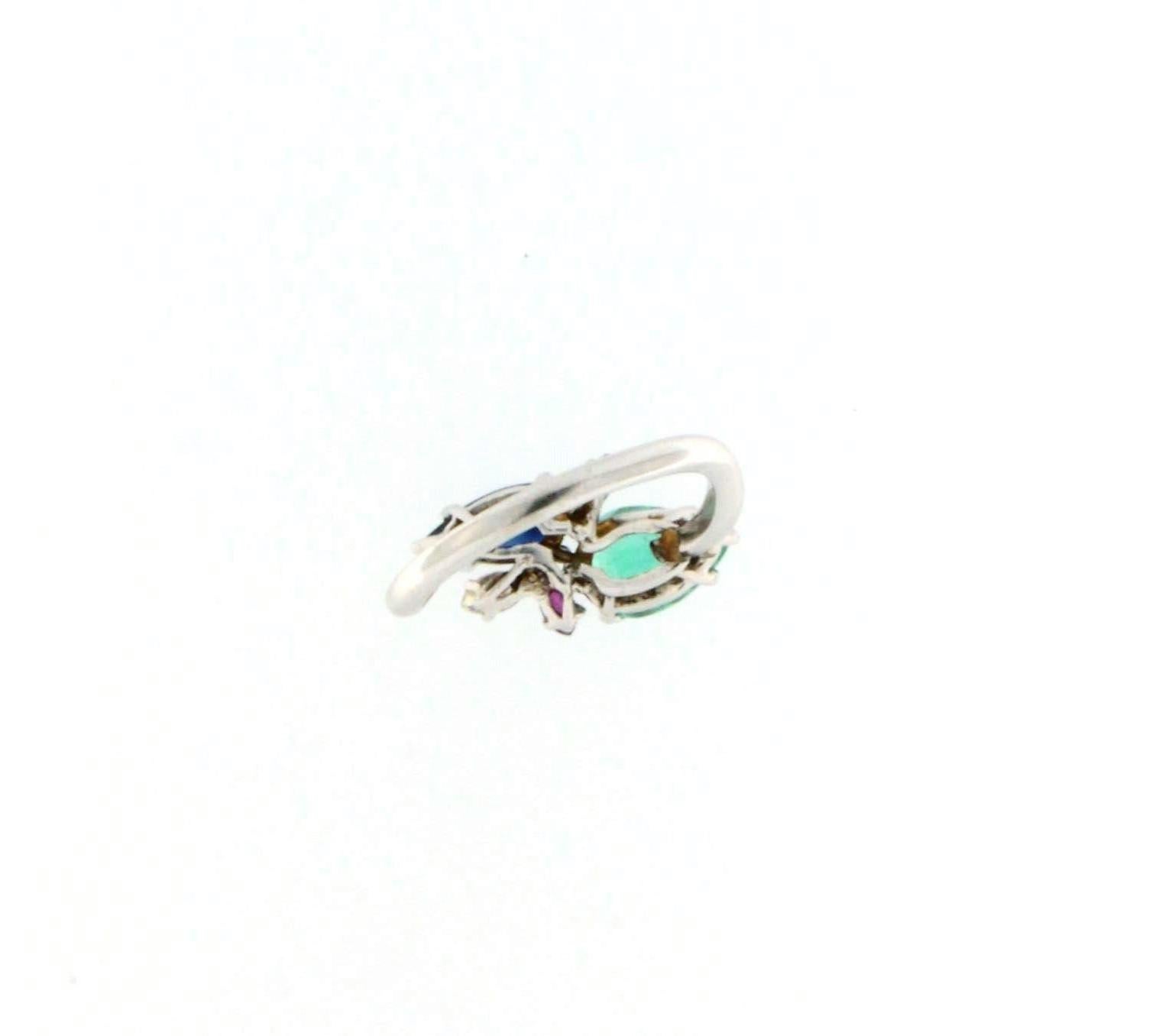 Women's or Men's Handcraft Diamonds Platinum Emerald Sapphire Drops Cocktail Ring For Sale