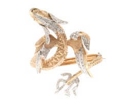 Pulsera brazalete artesanal de oro amarillo y blanco de 14 quilates con diamantes Dragón