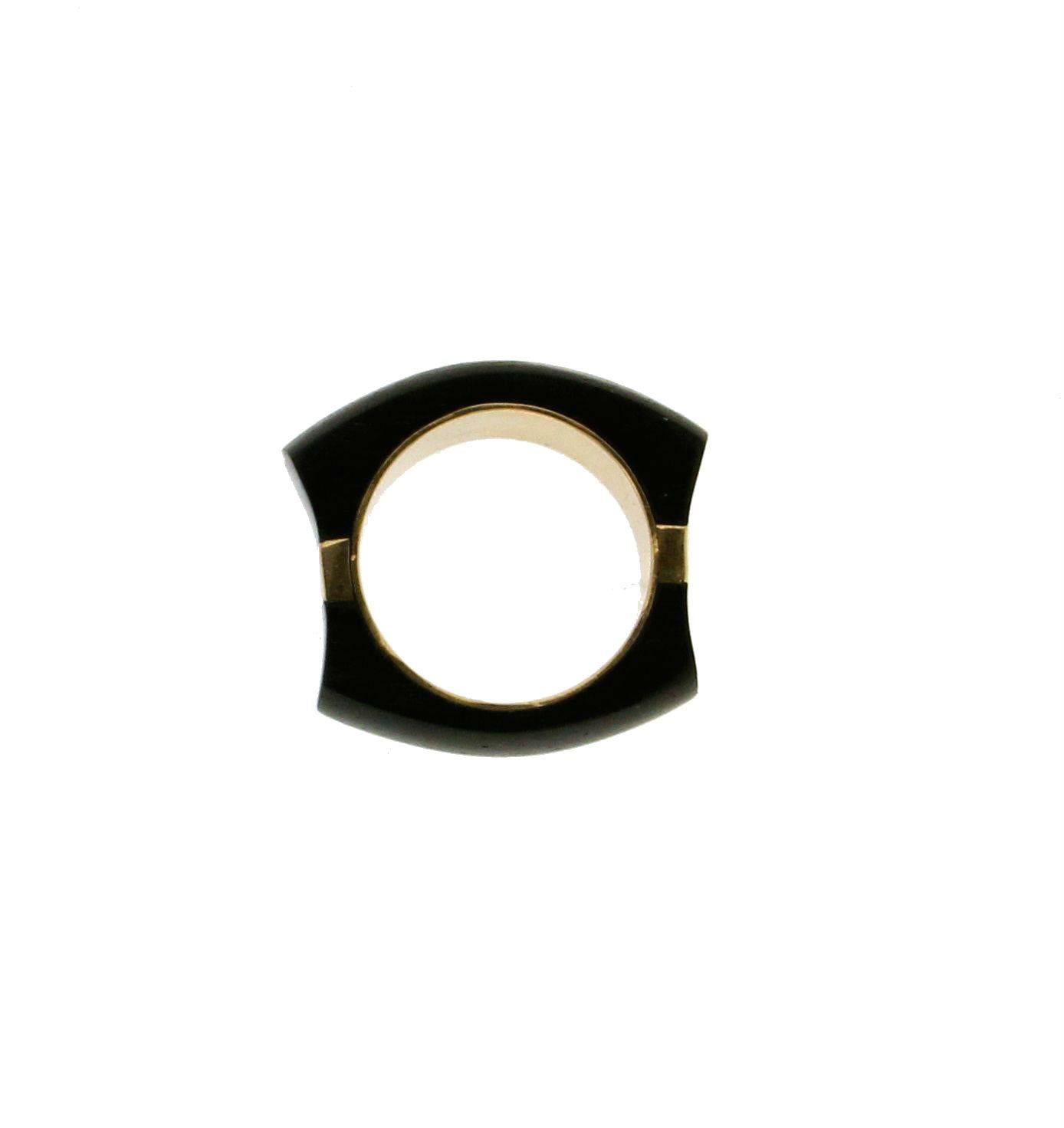 Artisan Handcraft Ebony 18 Karat Yellow Gold Band Ring