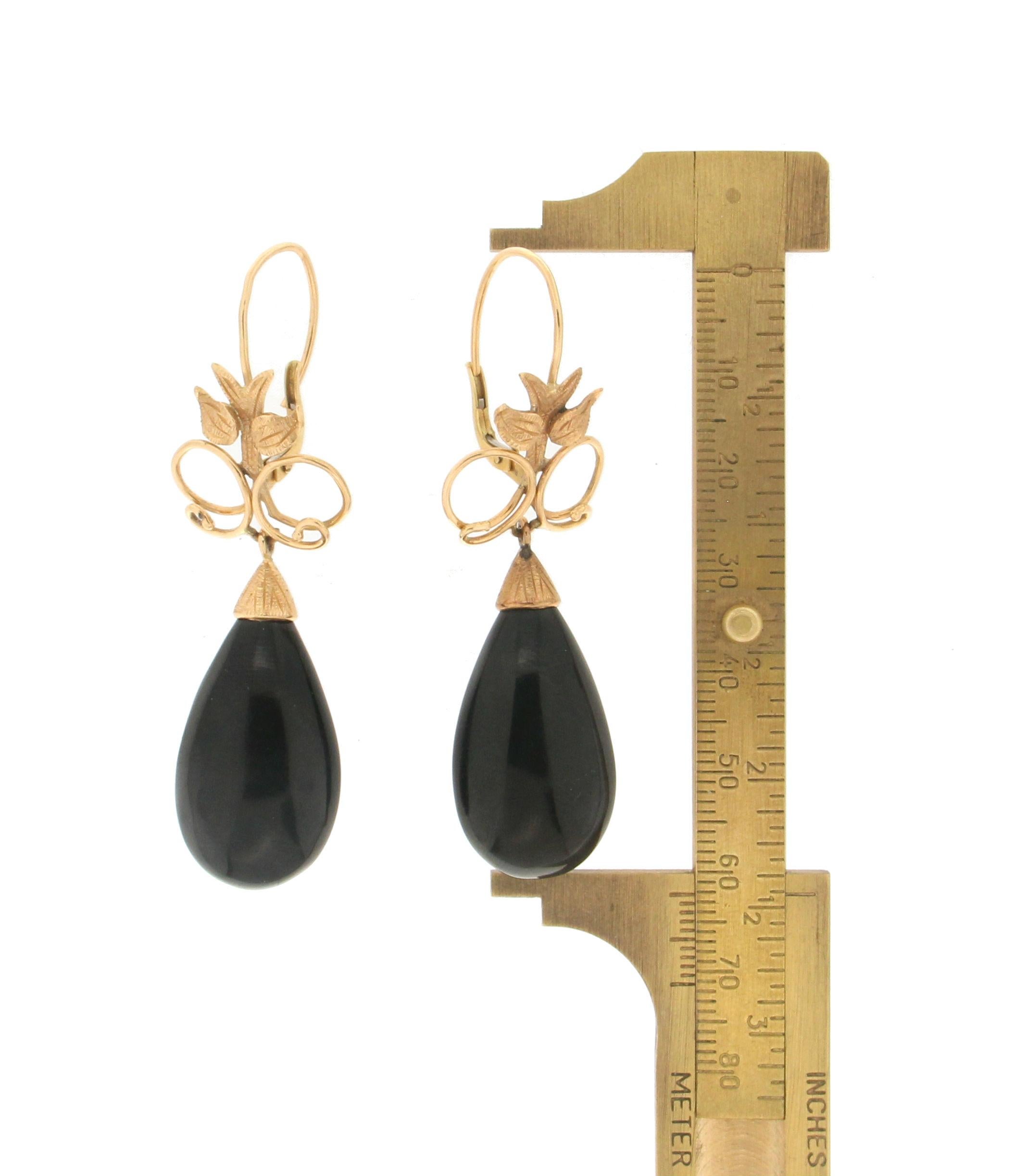 Handcraft Ebony 18 Karat Yellow Gold Drop Earrings In New Condition For Sale In Marcianise, IT