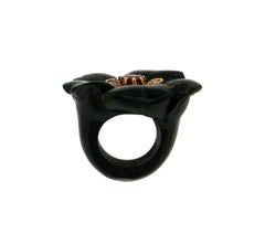Handcraft Ebony 18 Karat Yellow Gold Ruby Diamonds Cocktail Ring