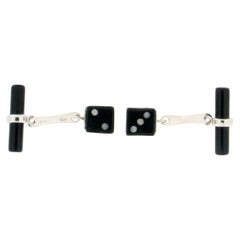 Boutons de manchette Handcraft Dés en ébène Or blanc 18 carats Onyx barils