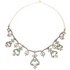 Handcraft Emerald 14 Karat Yellow Gold Diamonds Choker Necklace