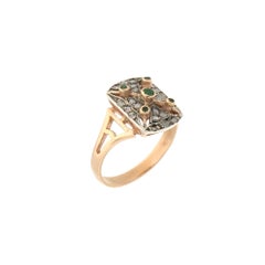 Handcraft Emerald 14 Karat Yellow Gold Diamonds Cocktail Ring