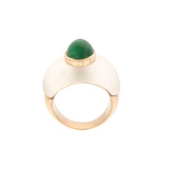 Handcraft Emerald 14 Karat Yellow Gold Rock Crystal Cocktail Ring