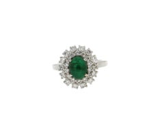 Handcraft Emerald 18 Karat White Gold Diamonds Cocktail Ring