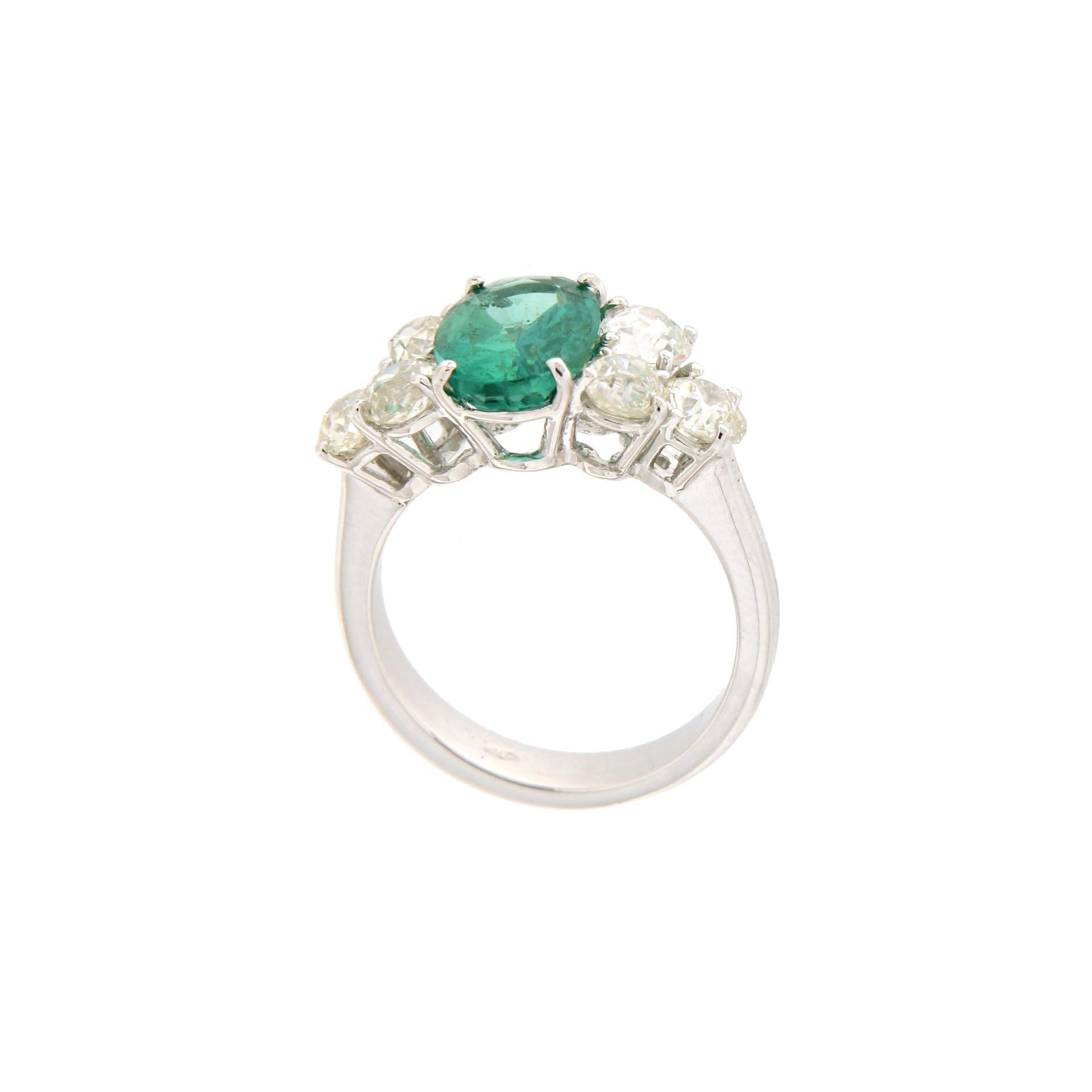 Brilliant Cut Handcraft Emerald 18 Karat White Gold Diamonds Engagement Ring