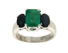 Handcraft Smaragd 18 Karat Weißgold Saphire Cocktail Ring