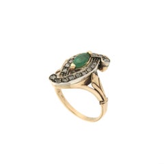 Handcraft Emerald 9 Karat Yellow Gold Diamonds Cocktail Ring