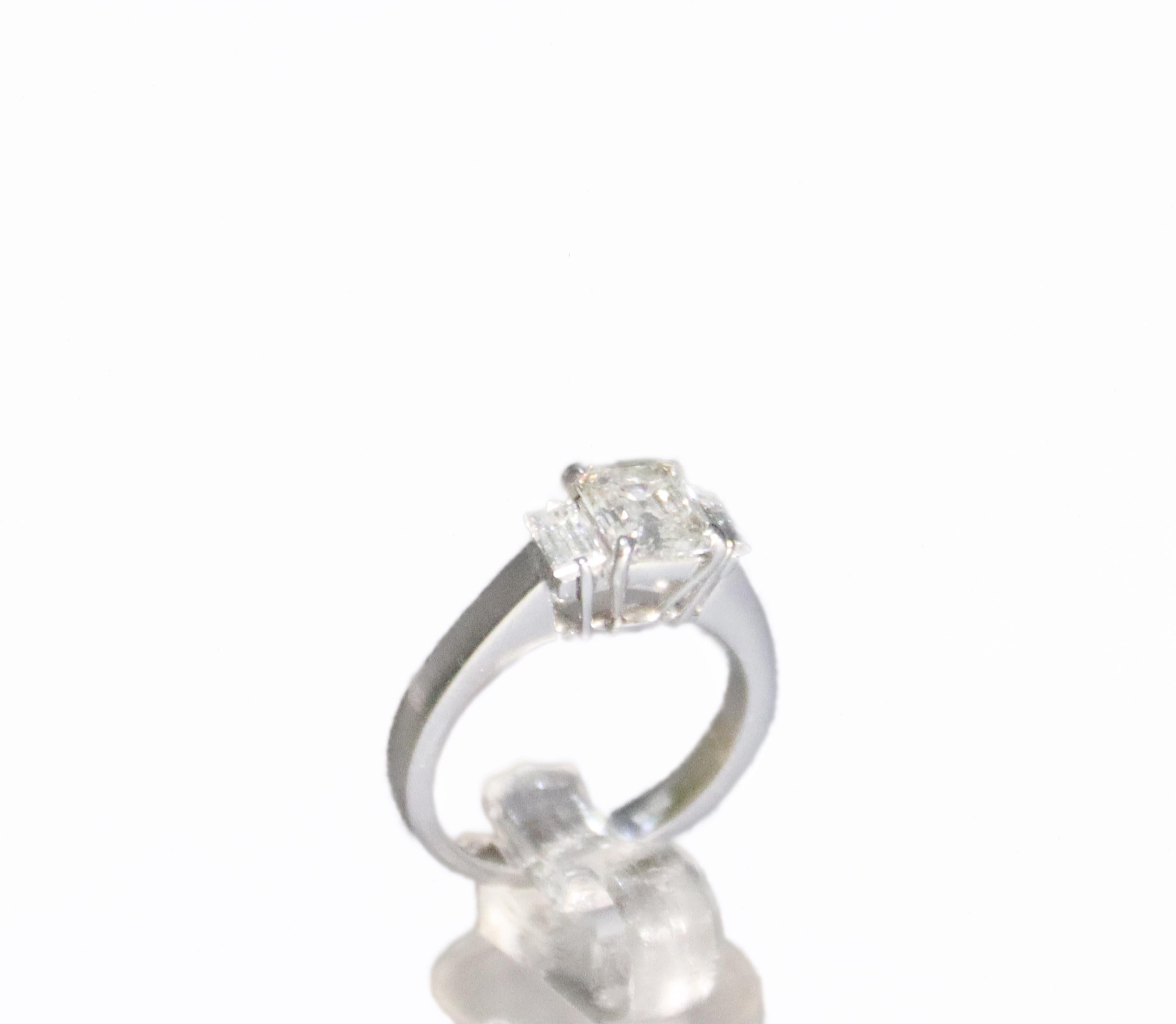 Handcraft Emerald Cut Diamonds 18 Karat White Gold Engagement Ring For Sale 7