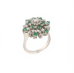 Handcraft Emeralds 18 Karat White Gold Diamonds Cocktail Ring