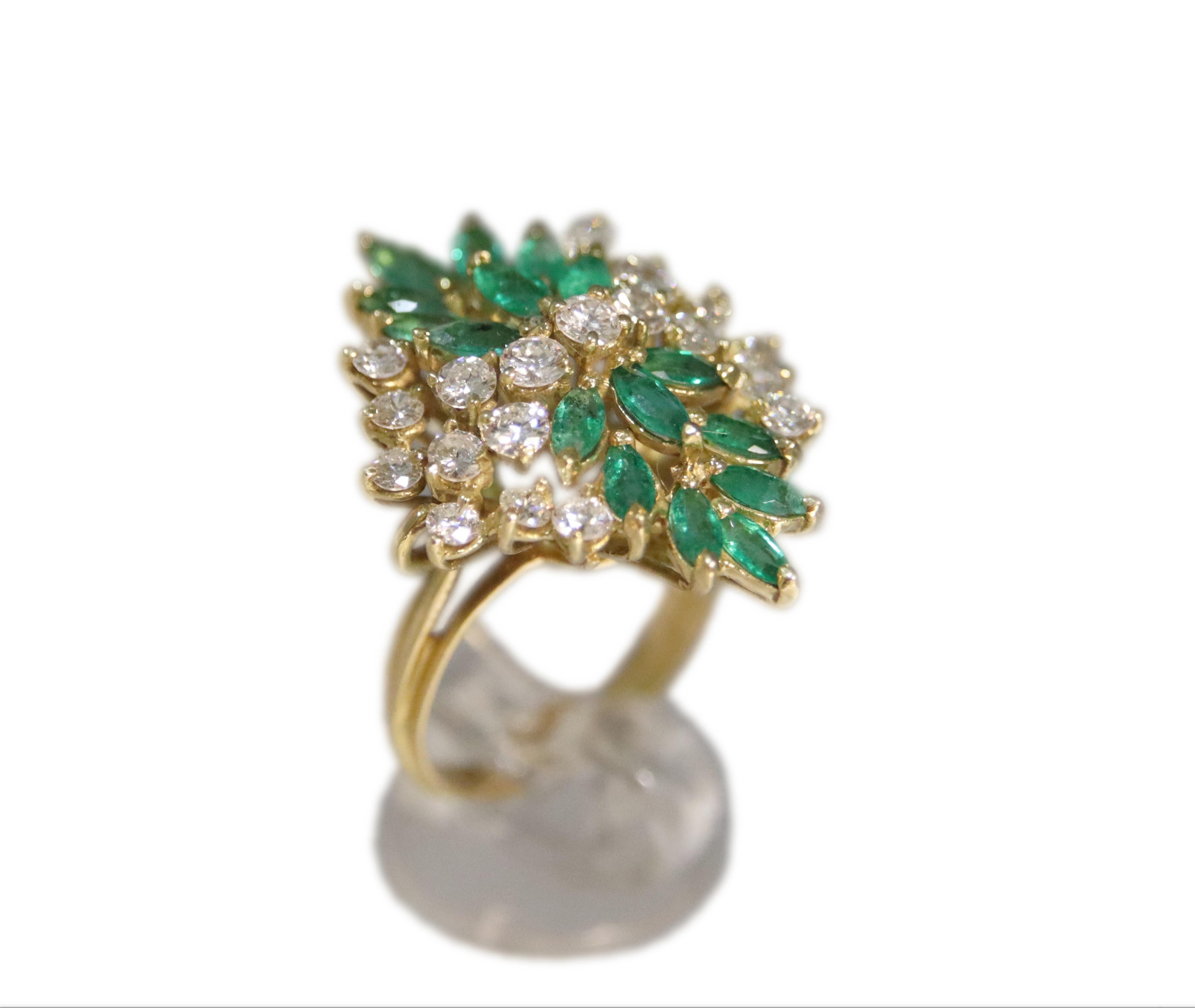 Handcraft Emeralds 18 Karat Yellow Gold Diamonds Cocktail Ring For Sale 5