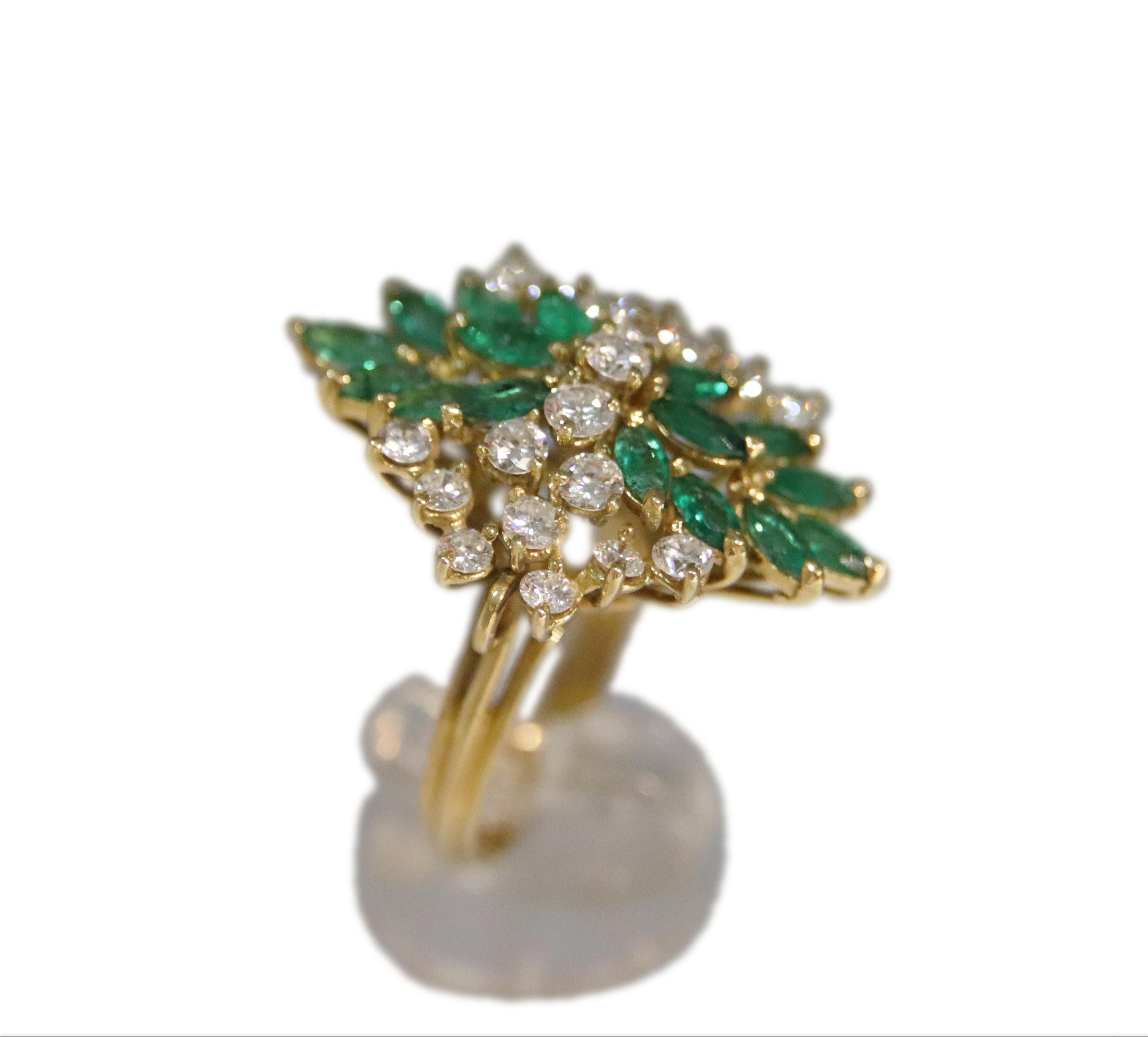 Handcraft Emeralds 18 Karat Yellow Gold Diamonds Cocktail Ring For Sale 7